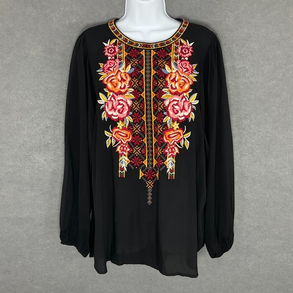 ANDREE BY UNIT Tops - Andree By Unit Blouse Womens Large Floral Embroidery Boho Hippie Peasant Balloon